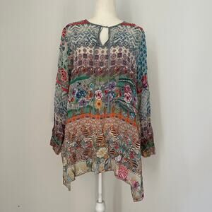 Johnny Was Boho Floral Patchwork Long Sleeve Tunic Top Blouse Small